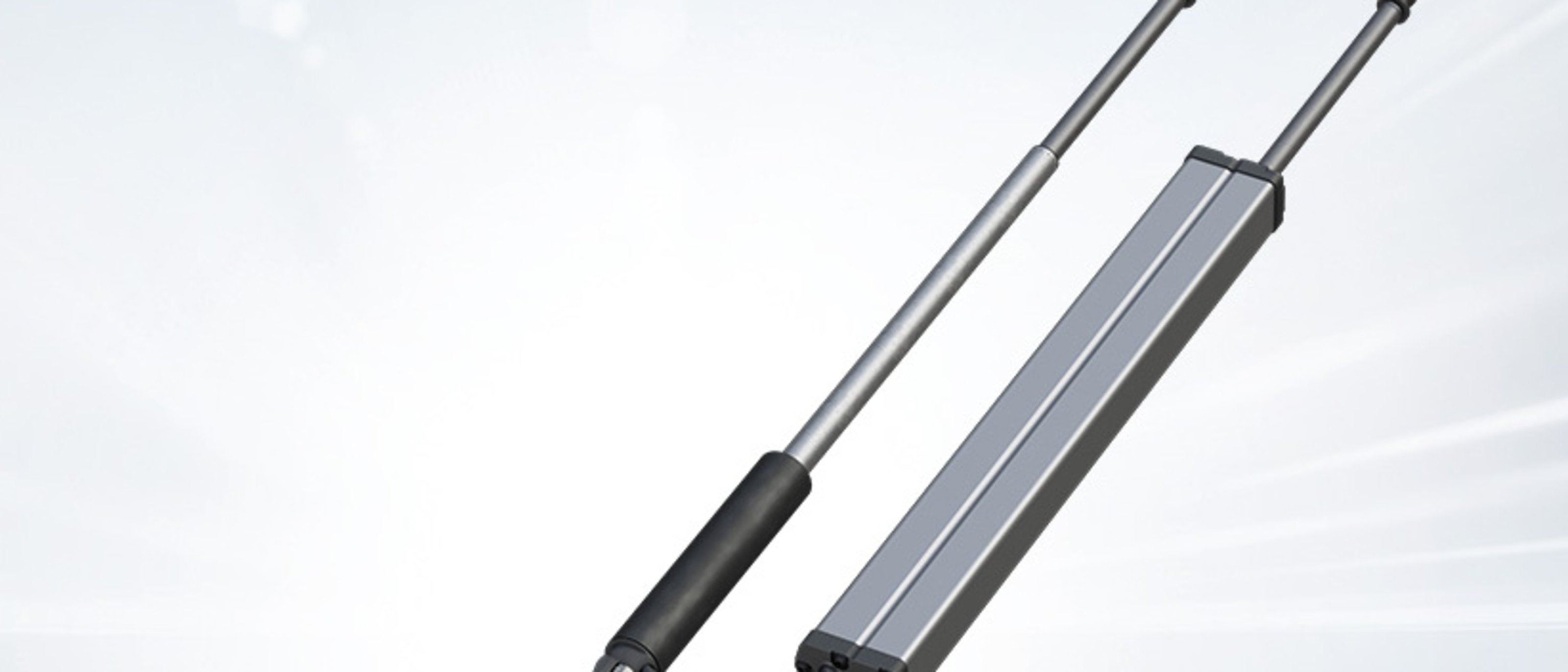 Zwei elektrische Edelstahl-Linearantriebe, geschlossen und geöffnet, zeigen robuste Bauweise.